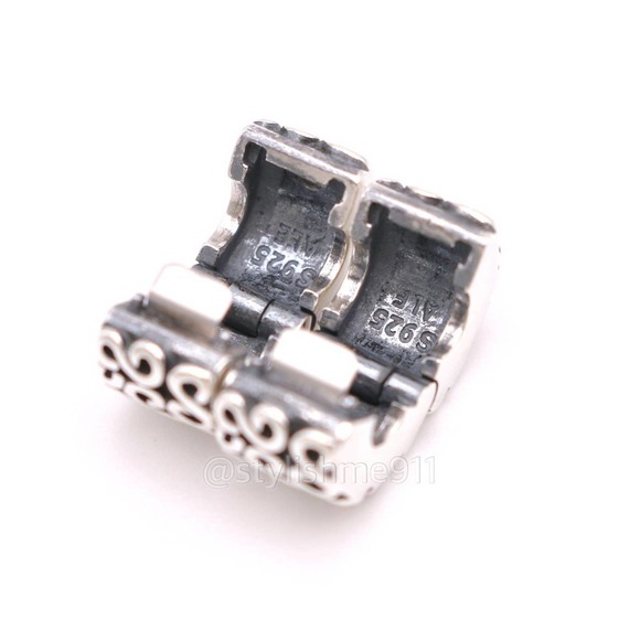 Two Authentic PANDORA Silver Swirls Clips Charms - 790338 - Picture 6 of 11